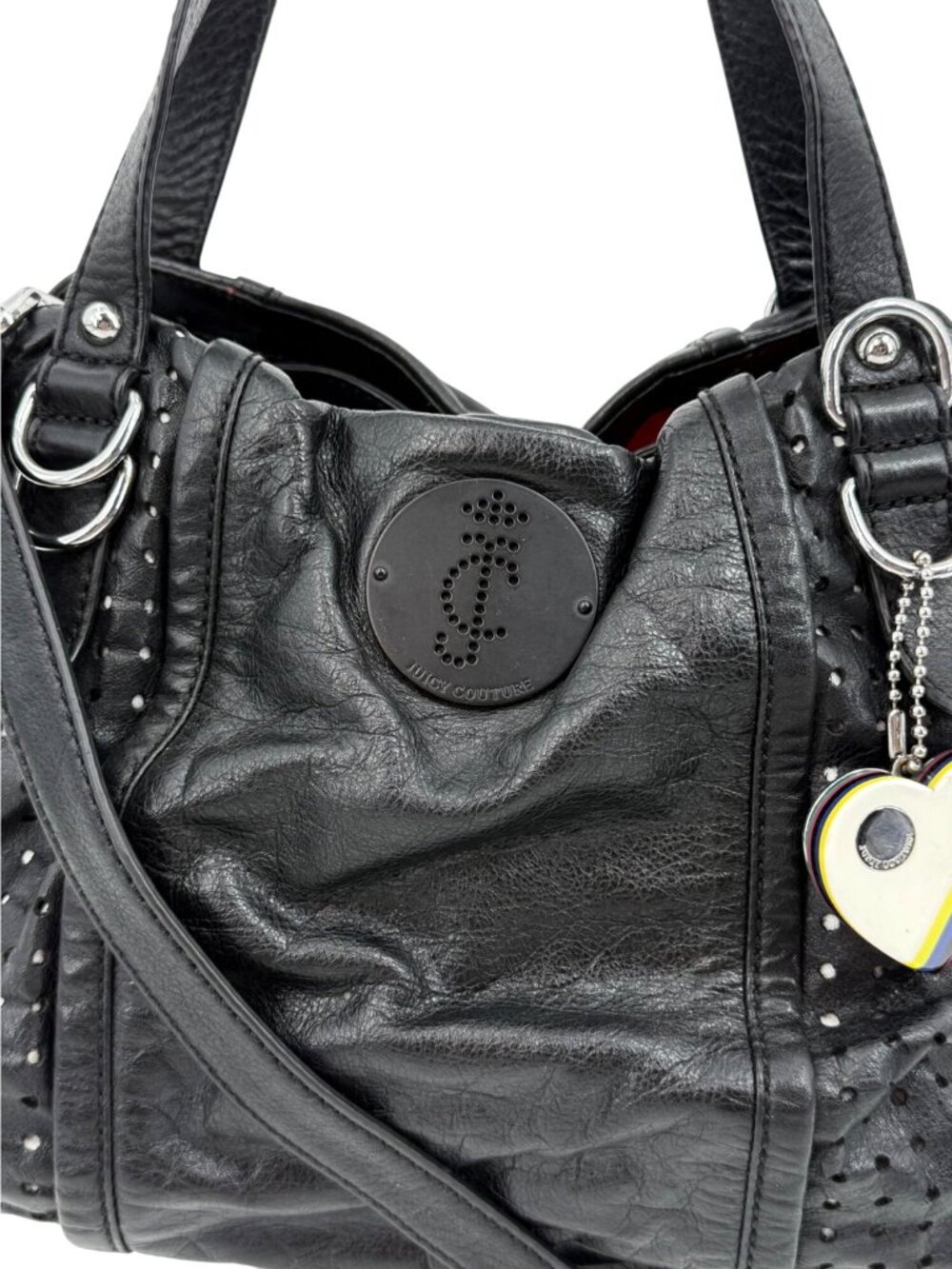 RARE VTG Juicy Couture Perforated Leather Triple-Compartment Crossbody Hobo Bag - Picture 2 of 16